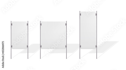 Blank white outdoor yard sign vector mock-up set. Empty billboard stand mockup. City street advertising banner. Template for design