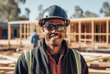 Architect wearing PPE gear outdoors at a construction site.