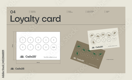 Loyalty card design template. Brand identity guideline template to create visual identity of cafe, coffee shop or restaurant