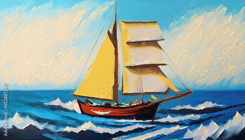 New illustration sailing ship on the sea