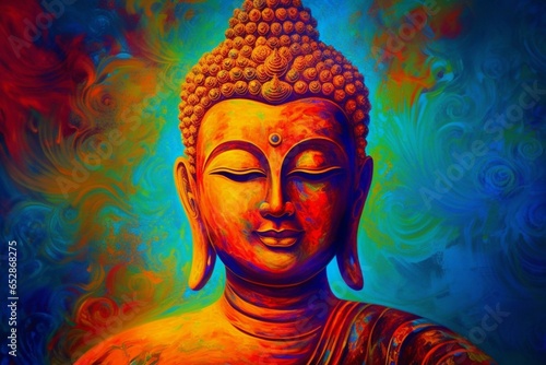 Vivid Buddha artwork depicts meditation, spiritual growth. Generative AI