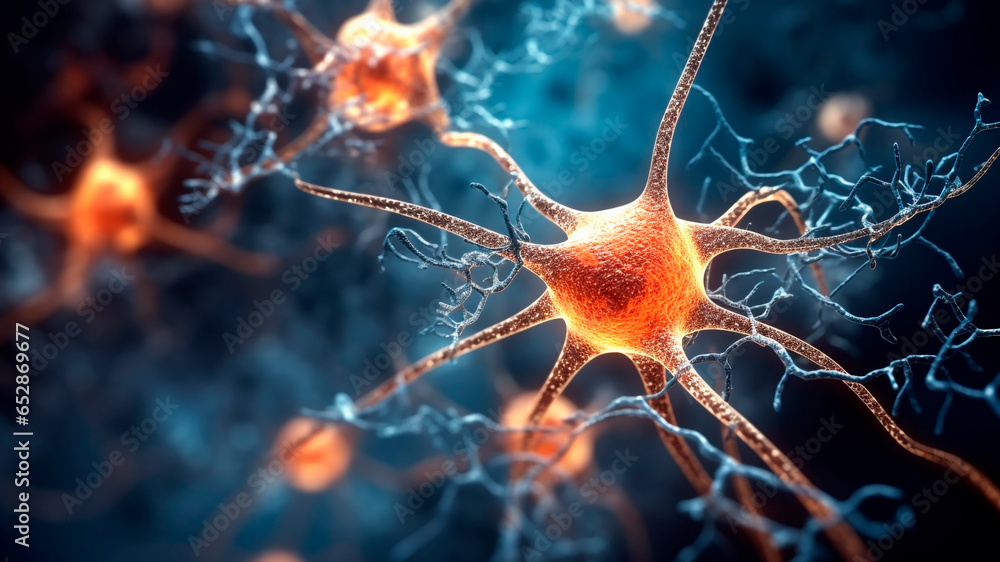 System neuron of brain with synapses and electrical activity ...