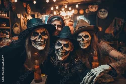 group of friend in halloween costume enjoy the halloween party