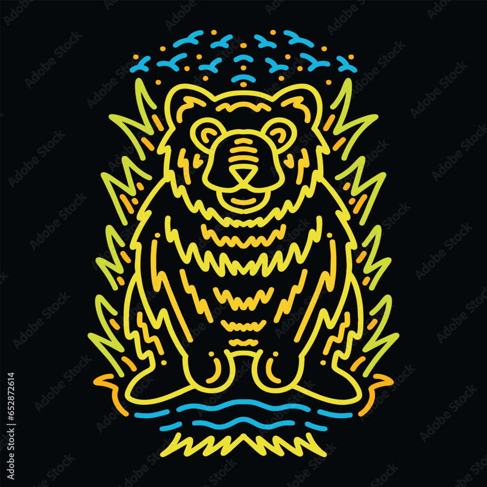 Fototapeta premium Colorful Monoline Bear Vector Graphic Design illustration Emblem