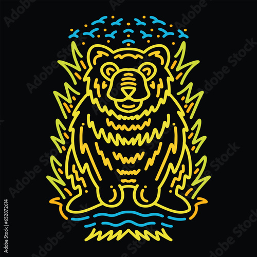 Colorful Monoline Bear Vector Graphic Design illustration Emblem