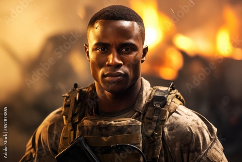 Black Male Soldier Employee Job Workplace Backdrop Generative AI