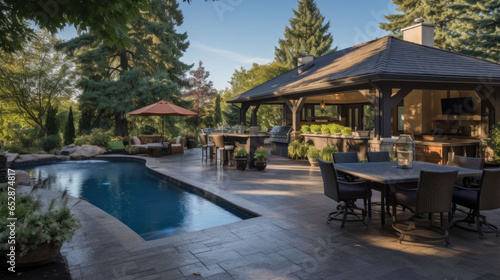 luxury terrace of a chic villa in the evening