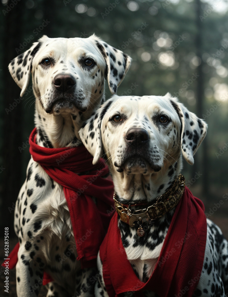 Hermosos perros dálmata posando para una fotografía
