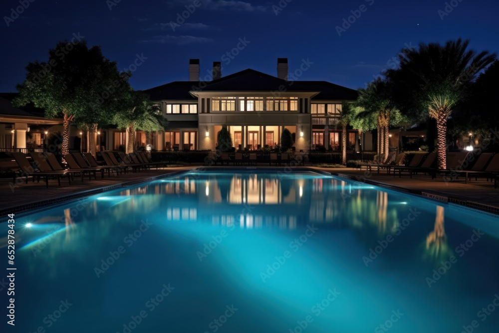Swimming pool at night in a luxury villa