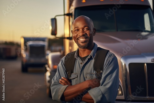 Black Male Truck Driver Occupation Work Role Workplace Backdrop Generative AI