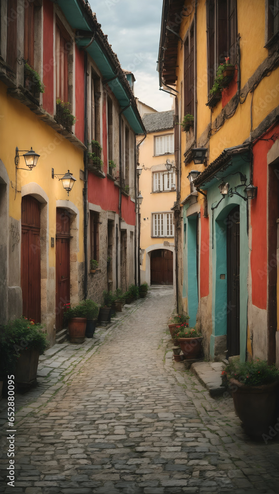 streets of the old town, facades painted in different colors