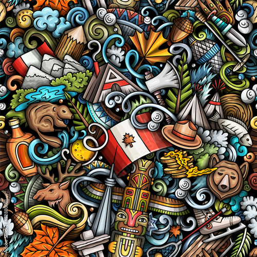 Cartoon doodles Canada seamless pattern