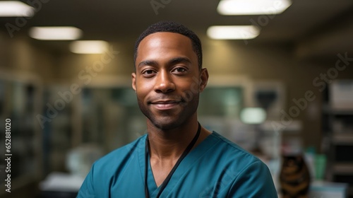 Black Male Veterinarian Professional Job Workplace Backdrop Generative AI © Johnathan