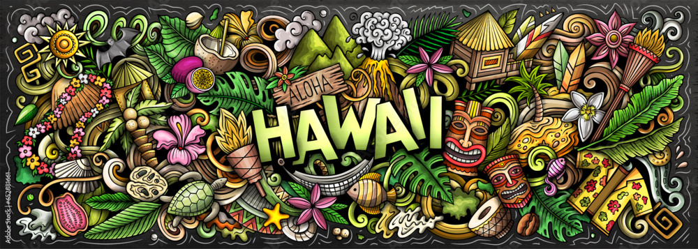 Aloha Hawaii doodle cartoon funny banner