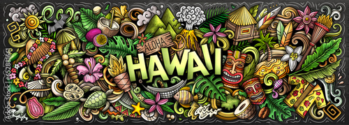 Aloha Hawaii doodle cartoon funny banner