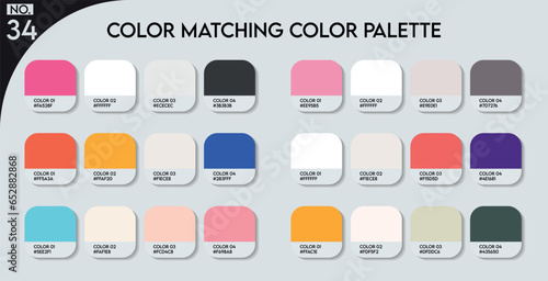 Logo design Color matching color palette - 34, Fashion Trend Color guide palette, An example of a color palette vector. Forecast of the future .HEX code palette for fashion designers, fashion business