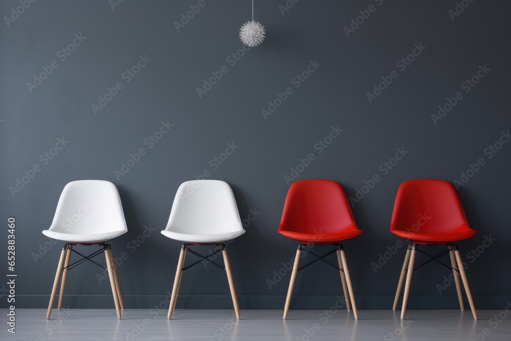 office chairs on grey background. concept of waiting for an interview - obrazy, fototapety, plakaty 