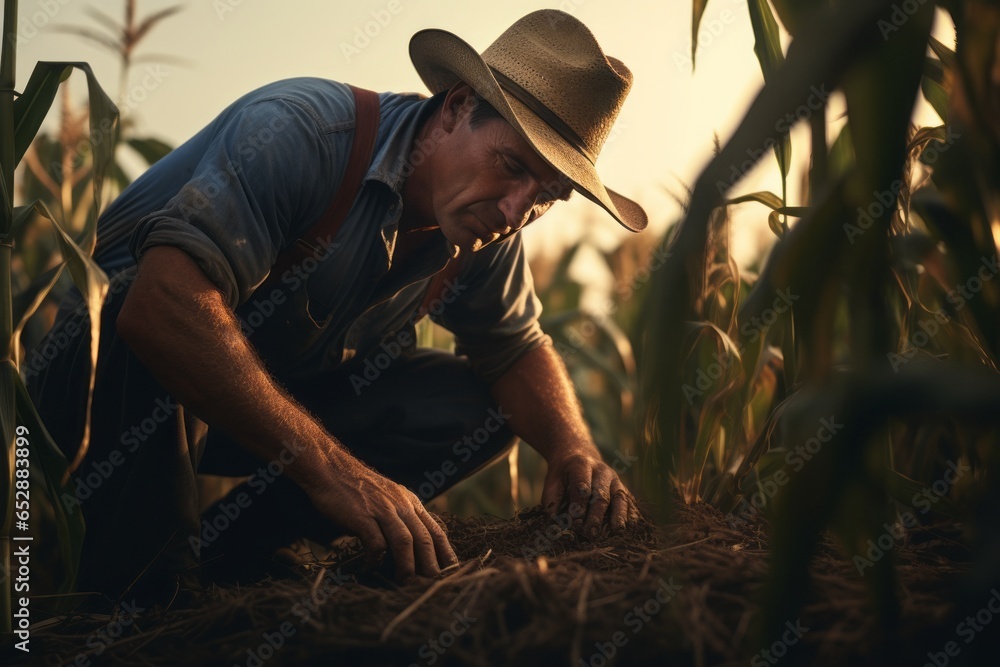 Dedicated farmer, bathed in sunlight, diligently harvesting bountiful crops from the fertile soil of the expansive field.
Dedicated farmer, bathed in sunlight, diligently harvesting bountiful crops from the fertile soil of the expansive field.