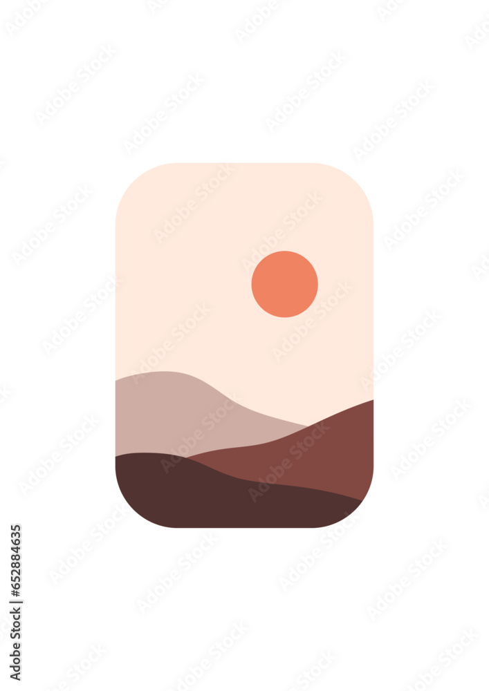 Abstract Mountain Aesthetic Backgrounds Landscapes. Desert abstract bohemian. Modern background flat design, contemporary boho sun moon mountains and cactus minimalist wall decor. Vector art print Abstract Mountain Aesthetic Backgrounds Landscapes. Desert abstract bohemian. Modern background flat design, contemporary boho sun moon mountains and cactus minimalist wall decor. Vector art print