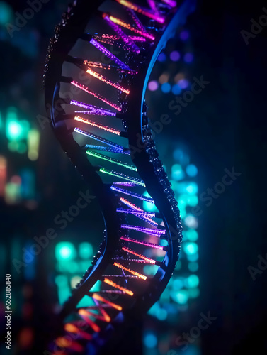 Cells under human DNA system illustration, generative AI.
