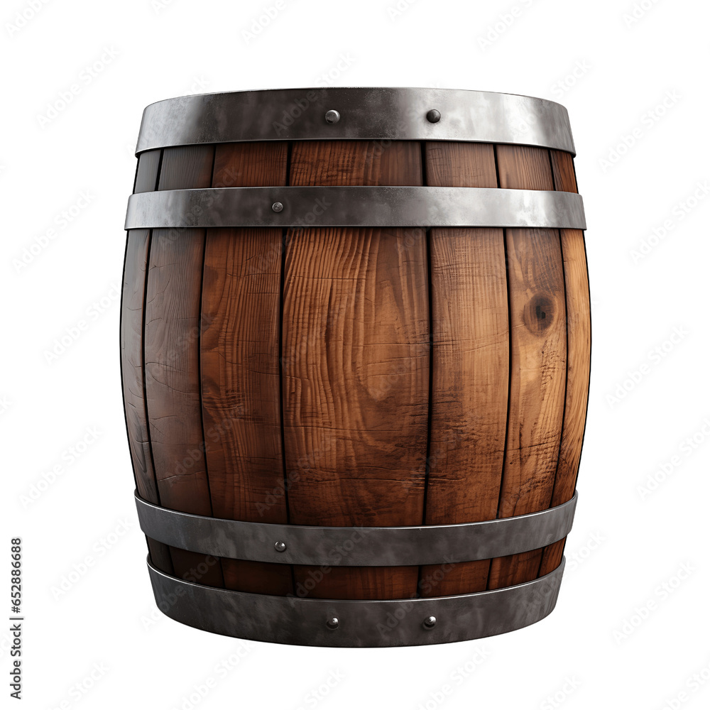 Fototapeta premium Old Wooden Barrel Isolated on Transparent or White Background, PNG
