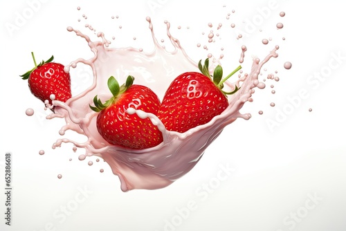 strawberry with yoghurt splash isolated on white background.  ai generative
