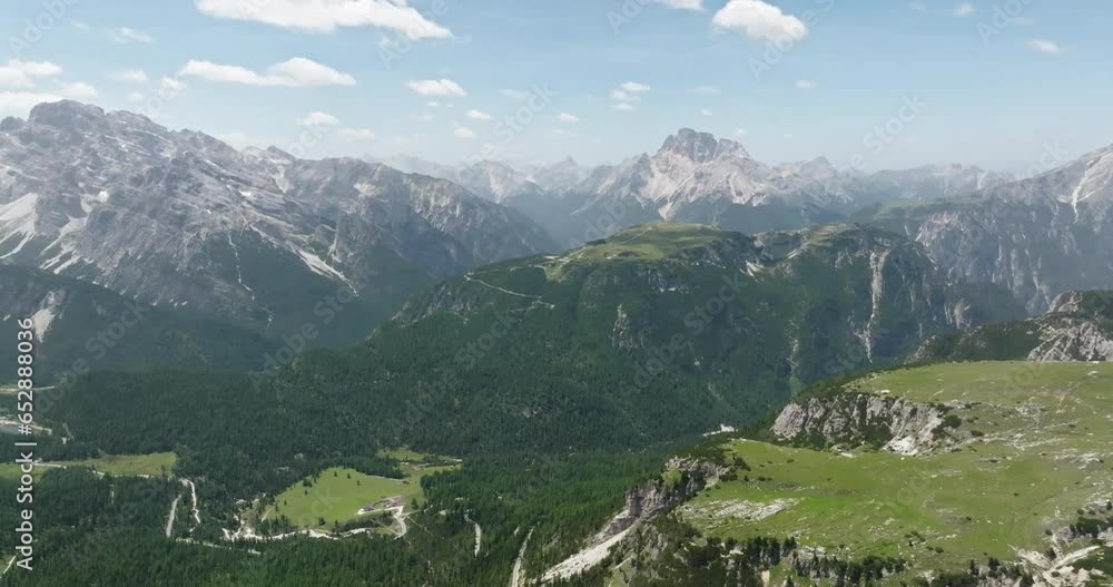 Aerial of hills and mountains in the Dolomites, Italy Aerial of hills and mountains in the Dolomites, Italy