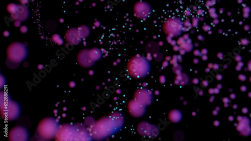 Black background with flying glitter. Design. Bright blue and purple sequins that scatter in a chaotic manner in the animation.