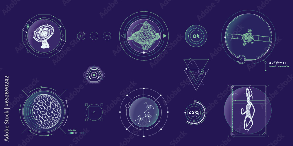 Circular vector infographic elements for sci-fi interface.