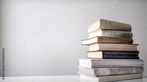 Books arrangement with copy space stack of books on table knowledge education background WORLD BOOK AND COPYRIGHT DAY