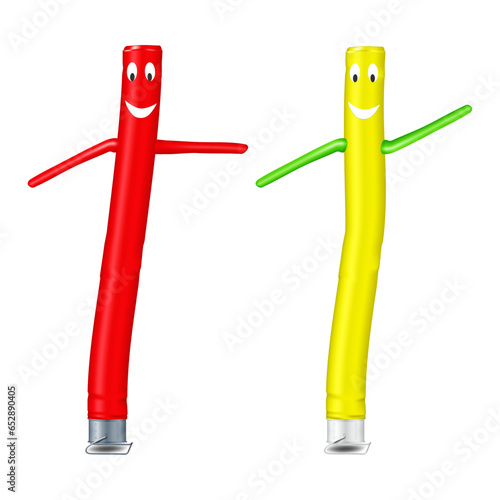 Colorful inflatable dancing tube man isolated on white background. Color advertising smiling air dancer. Realistic vector illustration. Easy to recolor