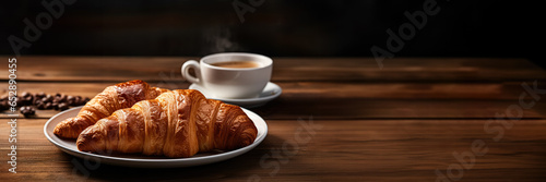 Freshly baked croissants and morning beverages isolated on a white background 