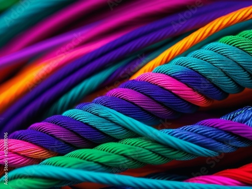 Intricate Patterns and Vibrant Colors in a Digital Cable Circuit. AI Generated.