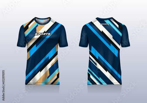 Sport jersey template mockup stipe line abstract design for football soccer, racing, running blue color 