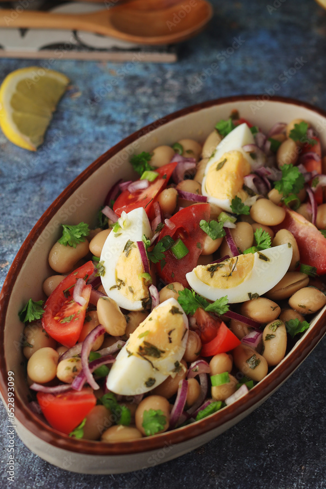 A bowl with Piyaz salad - traditional dish of Turkey A bowl with Piyaz salad - traditional dish of Turkey