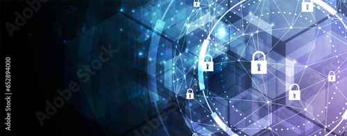 internet digital security technology concept for business background. Lock on circuit board