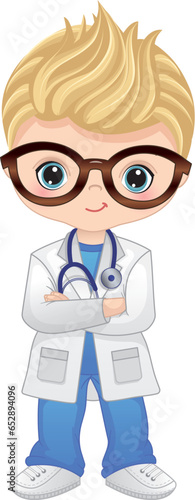 Vector Cartoon Cute Little Doctor with Stethoscope