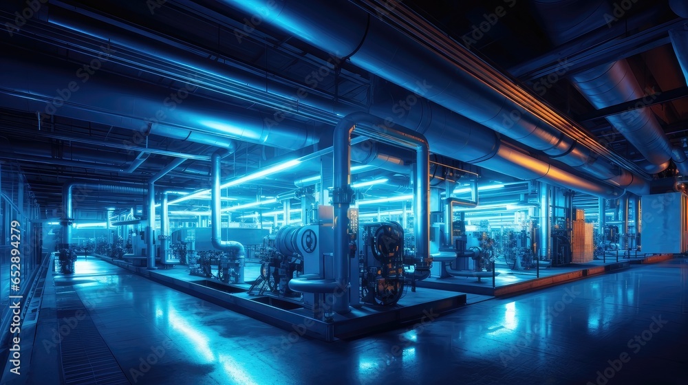 Industrial Manufacturing Plant Illuminated with Enchanting Neon Lighting