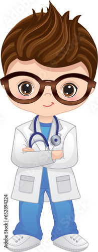 Vector Cartoon Cute Little Doctor with Stethoscope