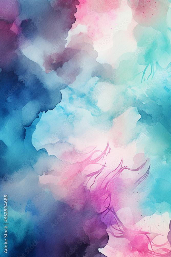 Fototapeta premium Sugar cotton pink clouds design background.Watercolor style texture. Delicate card. Elegant decoration. Fantasy pastel color