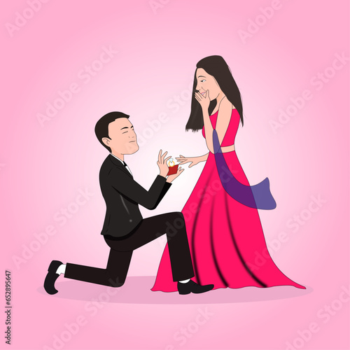 illustration of propose day cartoon style boy proposing to a girl with a ring