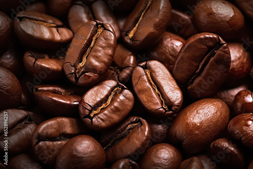 fondo abstracto de un primer plano de granos de cafe tostados de color marrón photo