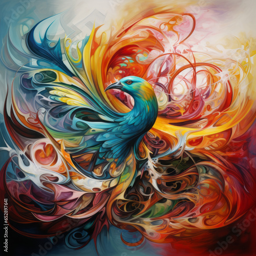 Abstract colourful symbolism with a bird