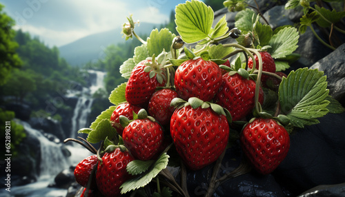 Refreshing summer dessert: ripe strawberry, sweet raspberry, and organic berry generated by AI