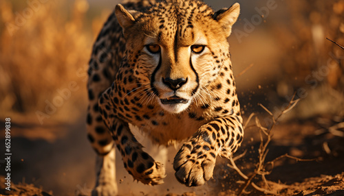 Majestic cheetah walking in the wilderness, staring into the sunset generated by AI © grgroup