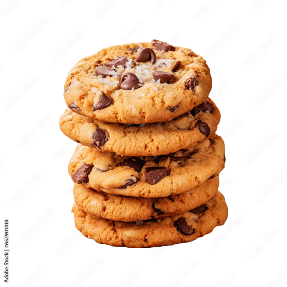 Chocolate and almond cookies isolated on transparent Background