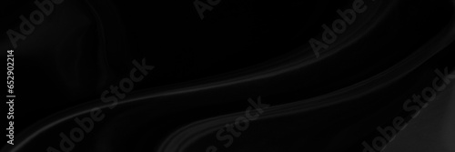 Black gray satin dark fabric texture luxurious shiny that is abstract silk cloth panorama background with patterns soft waves blur beautiful.