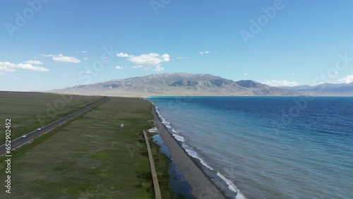 Wallpaper Mural Drone Aerial View of XinJiang SaiLiMu Lake, Beautiful Blue Lake, 4K Torontodigital.ca