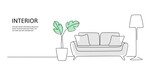 line drawing of sofa and lamp. Interior apartment Doodle