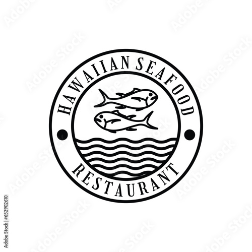 Vintage hawaii restaurant bar logo design emblem with fresh tuna